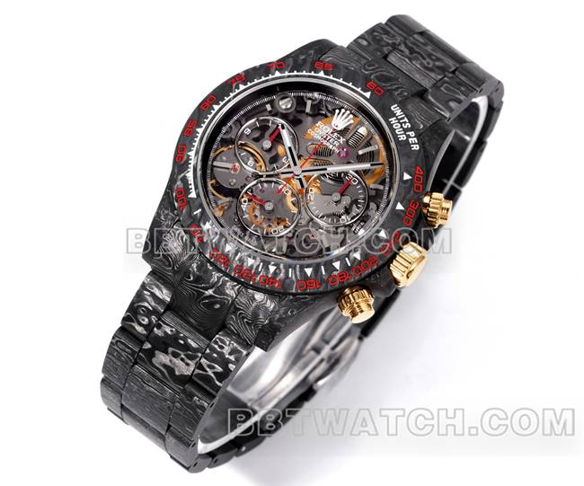 顶级复刻手表TWF厂劳力士迪通拿碳纤维改装定制红色正面实拍图