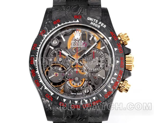 顶级复刻手表TWF厂劳力士迪通拿碳纤维改装定制红色正面实拍图