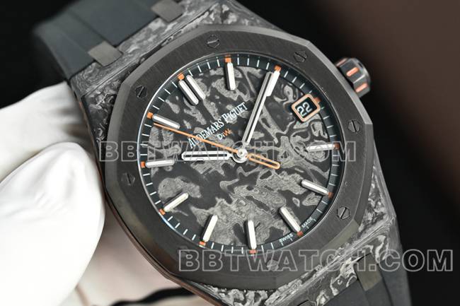 最佳复刻手表皇家橡树DiW厂爱彼碳纤维橙针15500正面实拍图