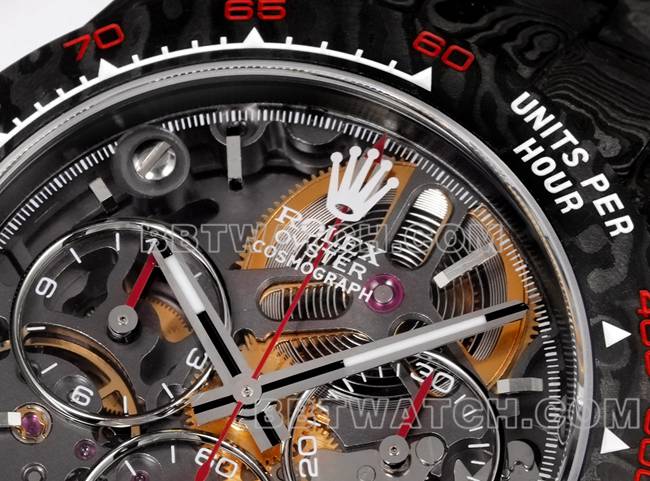 顶级复刻手表TWF厂劳力士迪通拿碳纤维改装定制红色正面实拍图