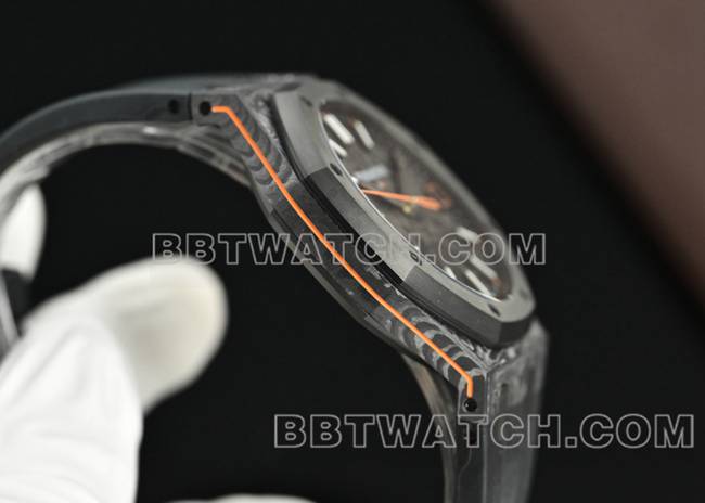 最佳复刻手表皇家橡树DiW厂爱彼碳纤维橙针15500侧面实拍图