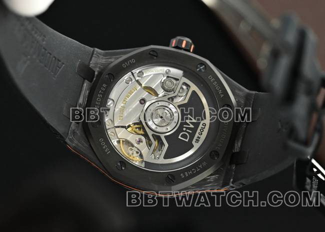 最佳复刻手表皇家橡树DiW厂爱彼碳纤维橙针15500背面实拍图