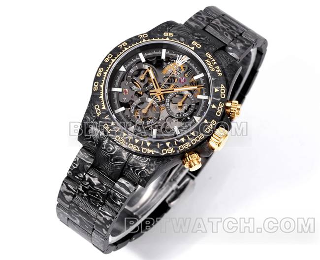 1:1复刻手表迪通拿TWF厂劳力士碳纤维金色4802机芯正面实拍图