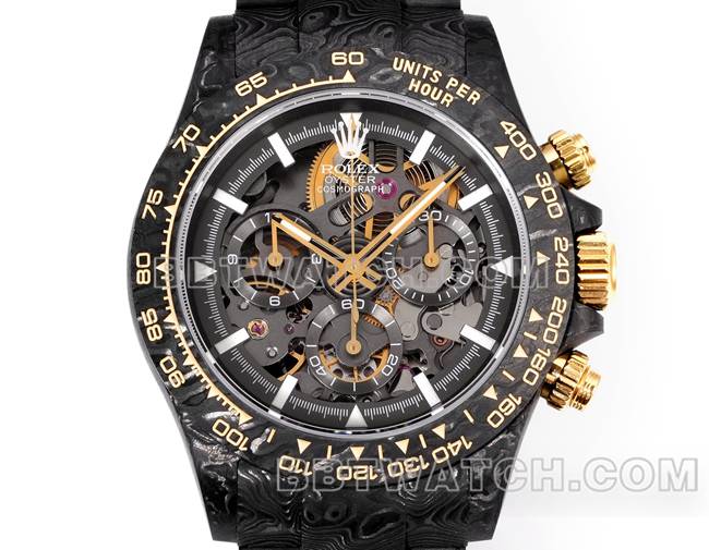 1:1复刻手表迪通拿TWF厂劳力士碳纤维金色4802机芯正面实拍图