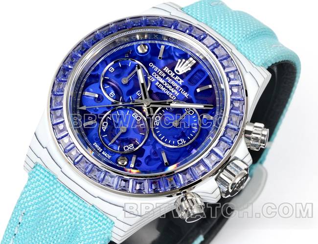 超级克隆手表迪通拿TW厂劳力士深蓝盘钻圈碳纤维壳正面实拍图
