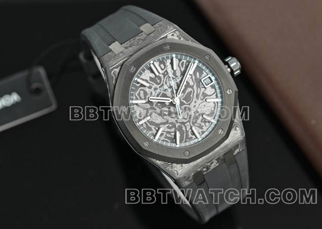 最优复刻手表皇家橡树DiW厂爱彼碳纤维蓝针15500正面实拍图