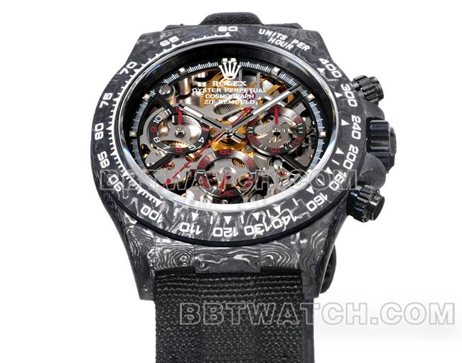 最佳复刻手表迪通拿TW厂劳力士黑盘黑色尼龙表带正面实拍图