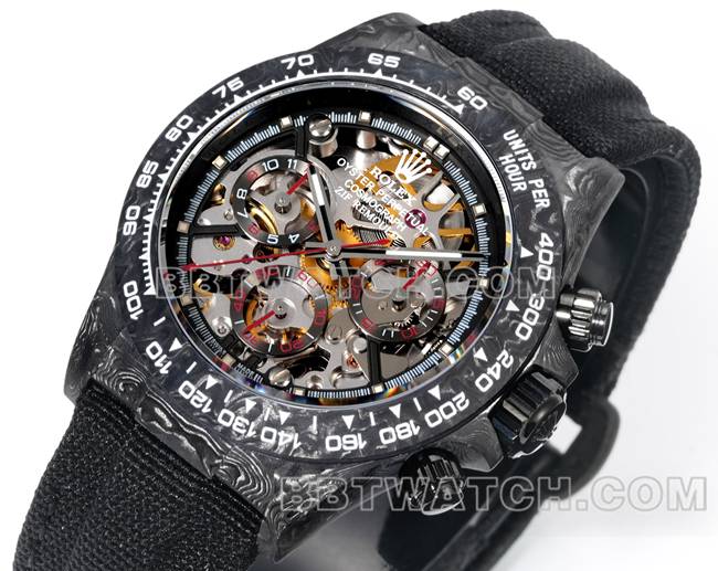 最佳复刻手表迪通拿TW厂劳力士黑盘黑色尼龙表带正面实拍图