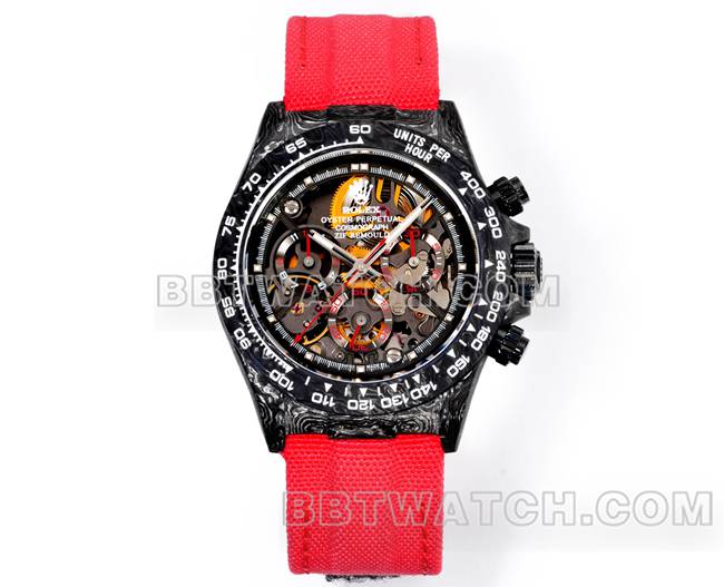 顶级复刻手表迪通拿TW厂劳力士黑盘红色尼龙表带正面实拍图