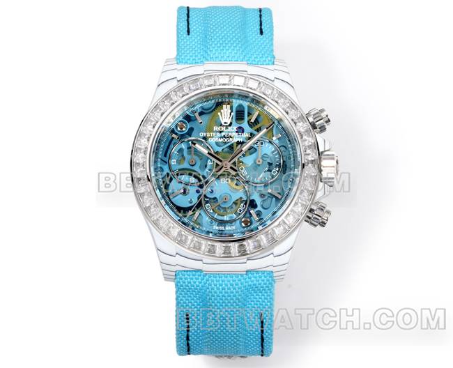 Beste Replik Uhren Ditonner TW Fabrik Rolex Light Blue Plate Drill Ring Blue Nylon Strap Front Actual Picture
