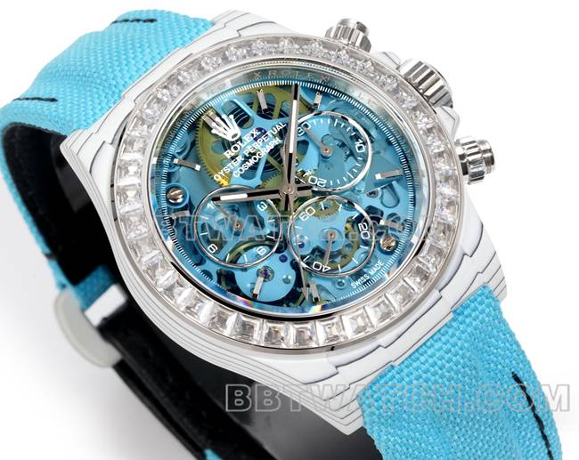 Beste Replik Uhren Ditonner TW Fabrik Rolex Light Blue Plate Drill Ring Blue Nylon Strap Front Actual Picture