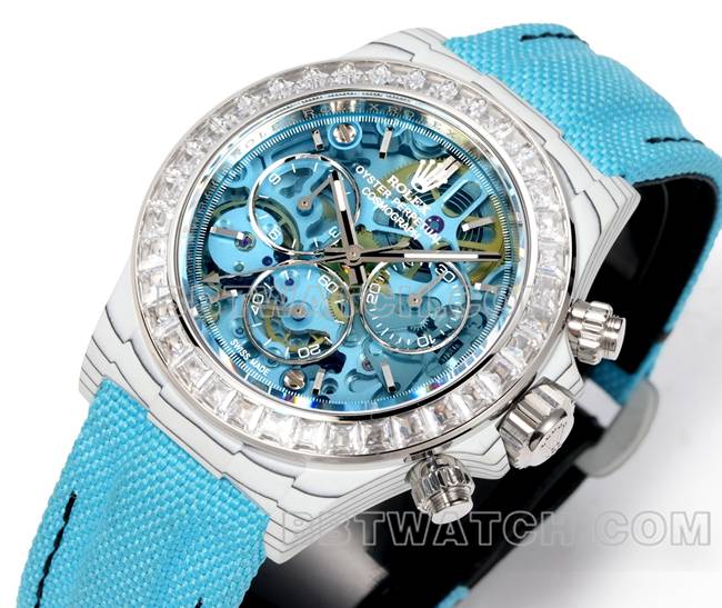 Beste Replik Uhren Ditonner TW Fabrik Rolex Light Blue Plate Drill Ring Blue Nylon Strap Front Actual Picture