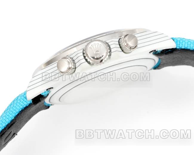 Beste Replik Uhren Daytona TW Fabrik Rolex Light Blue Plate Drill Ring Blue Nylon Strap Side Actual Bilder