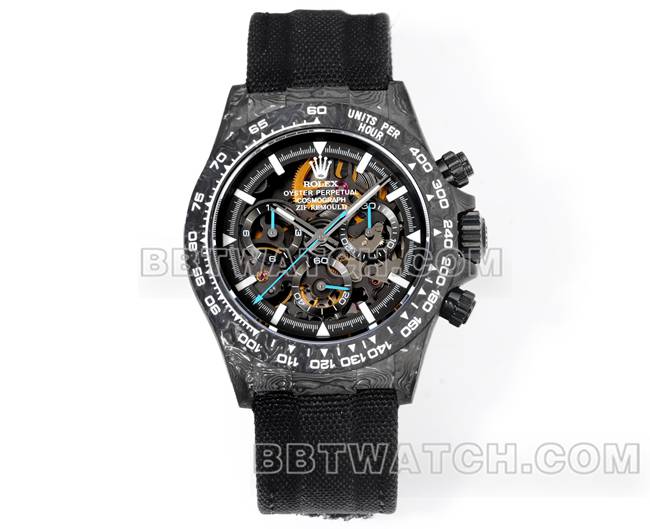 1:1复刻手表迪通拿TW厂劳力士黑盘黑壳黑色尼龙表带正面实拍图