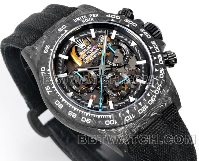 1:1复刻手表迪通拿TW厂劳力士黑盘黑壳黑色尼龙表带正面实拍图