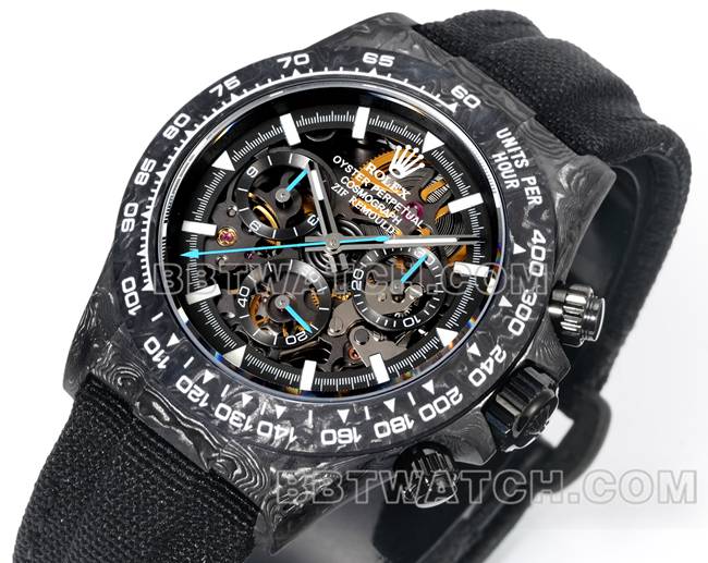 1:1复刻手表迪通拿TW厂劳力士黑盘黑壳黑色尼龙表带正面实拍图