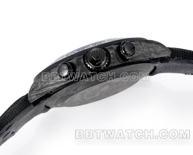 1:1复刻手表迪通拿TW厂劳力士黑盘黑壳黑色尼龙表带侧面实拍图