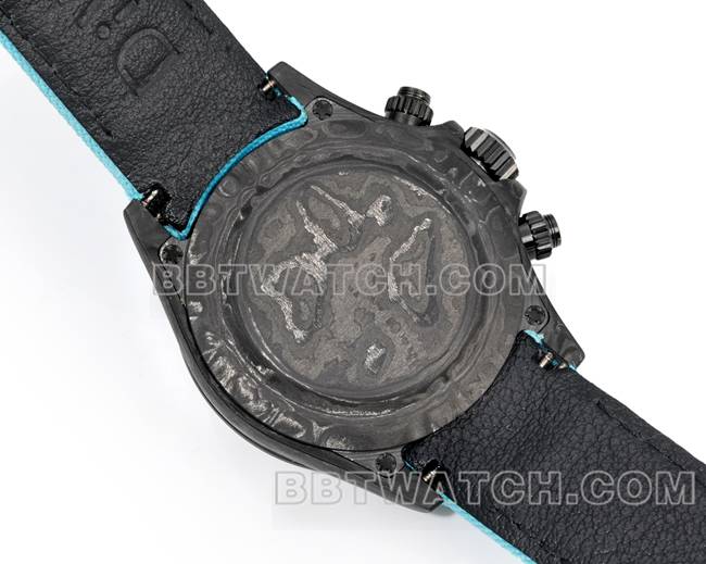 超级克隆手表TW厂劳力士迪通拿黑盘黑壳蓝色尼龙表带背面实拍图