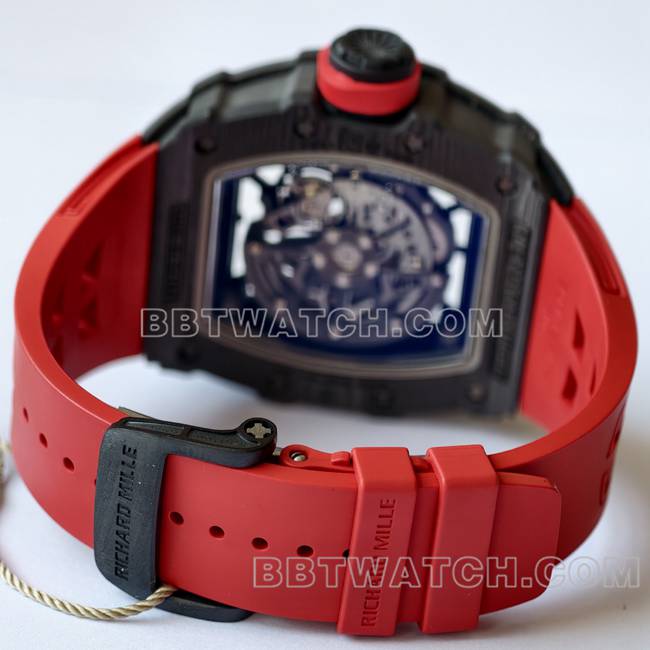 顶级复刻手表RM35-02 UMI厂理查德米勒黑壳红带表带实拍图