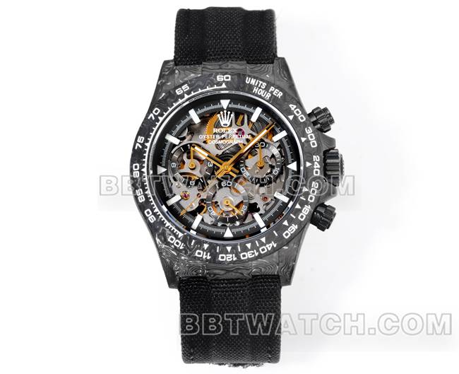 最佳复刻手表TW厂劳力士迪通拿黑盘黑壳黑色尼龙表带正面实拍图