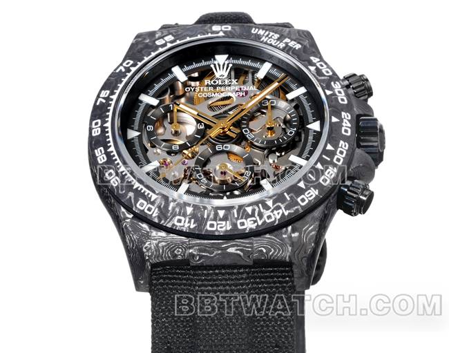 最佳复刻手表TW厂劳力士迪通拿黑盘黑壳黑色尼龙表带正面实拍图