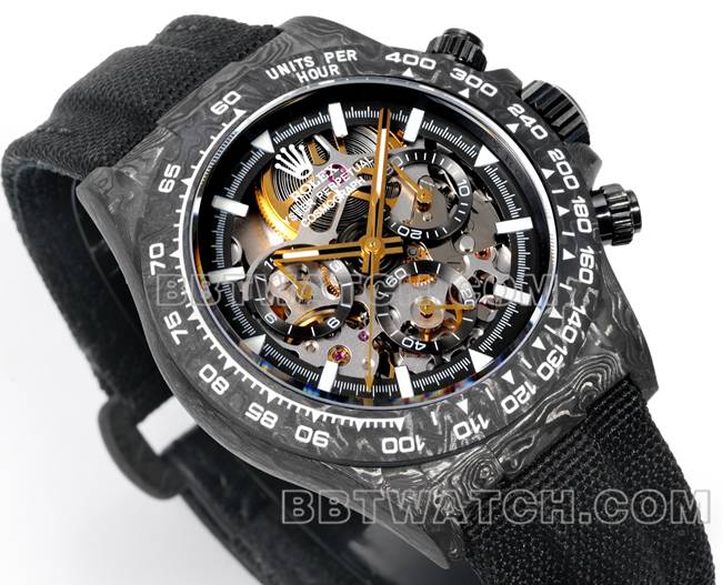 最佳复刻手表TW厂劳力士迪通拿黑盘黑壳黑色尼龙表带正面实拍图