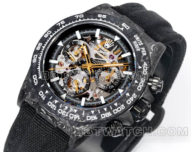 最佳复刻手表TW厂劳力士迪通拿黑盘黑壳黑色尼龙表带正面实拍图