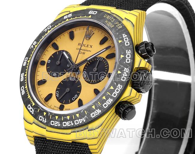 Best replica watches TW factory Rolex Daytona yellow disk yellow case black nylon strap front real picture