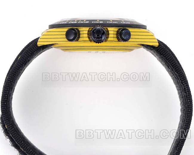 Best replica watches TW factory Rolex Daytona yellow disk yellow case black nylon strap side actual photo