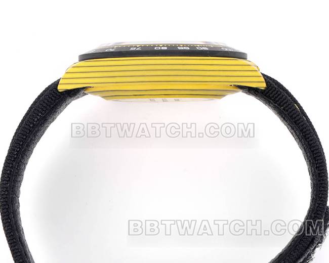 Best replica watches TW factory Rolex Daytona yellow disk yellow case black nylon strap side actual photo