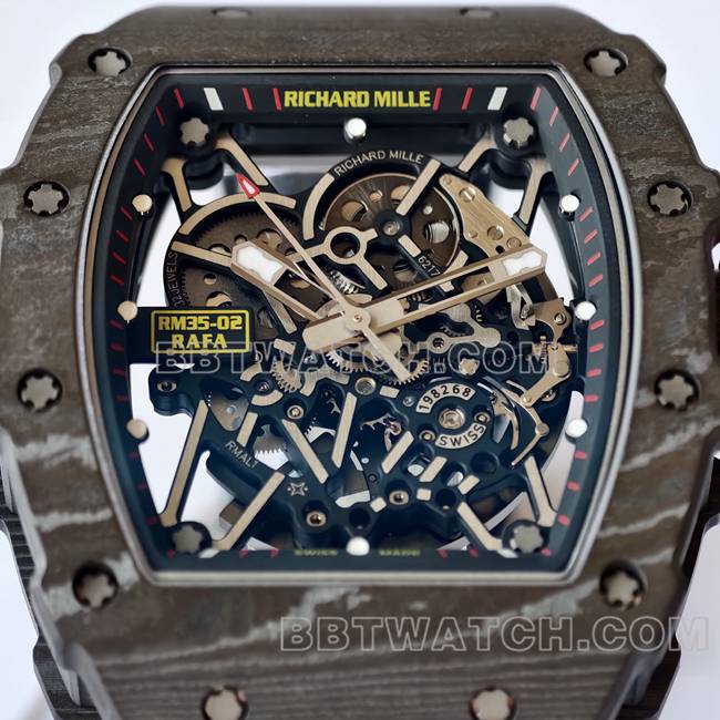 Beste Replik Uhren RM35-02 UMI Fabrik Richard Mille schwarzes Gehäuse schwarzer Gürtel vorne echtes Bild