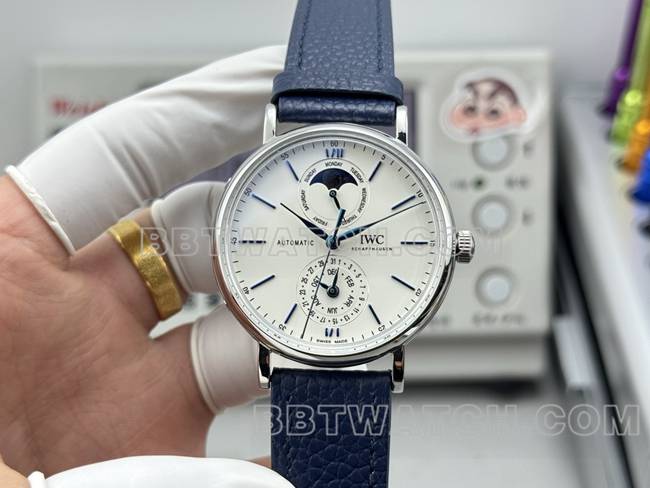 超级克隆手表柏涛菲诺GR厂万国白盘蓝针蓝色皮带款正面实拍图