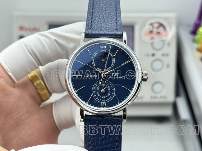 顶级复刻手表柏涛菲诺GR厂万国蓝盘蓝色皮带款正面实拍图