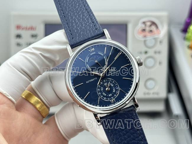 顶级复刻手表柏涛菲诺GR厂万国蓝盘蓝色皮带款正面实拍图