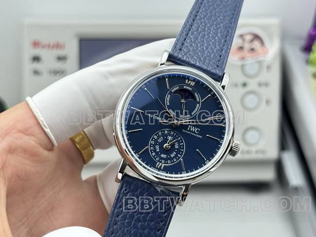 顶级复刻手表柏涛菲诺GR厂万国蓝盘蓝色皮带款正面实拍图