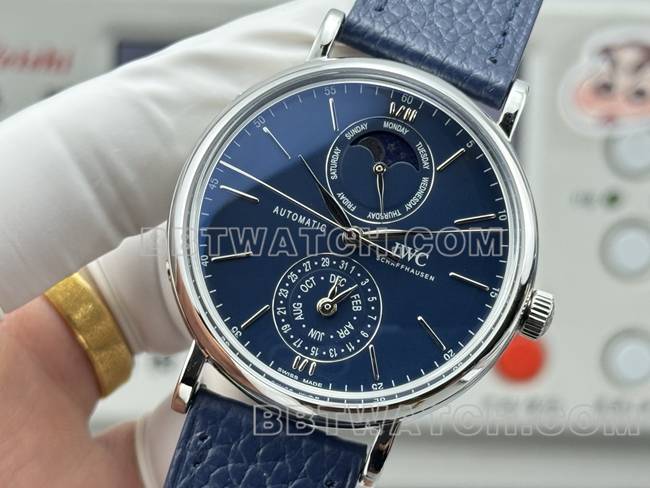 顶级复刻手表柏涛菲诺GR厂万国蓝盘蓝色皮带款正面实拍图