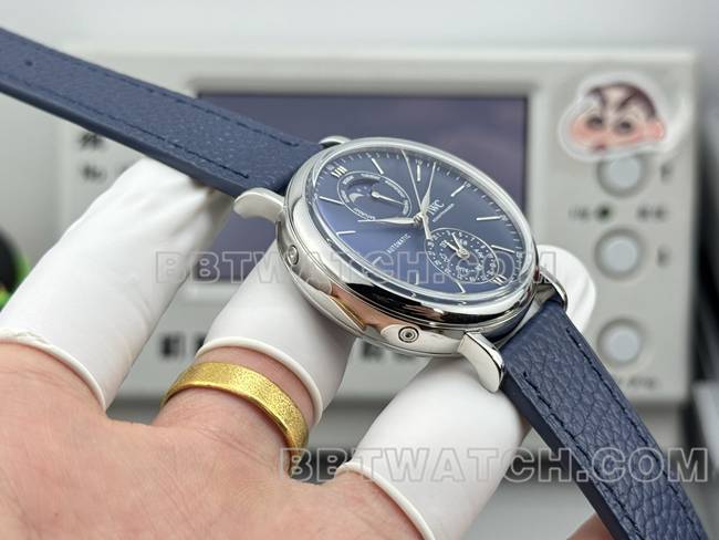 顶级复刻手表柏涛菲诺GR厂万国蓝盘蓝色皮带款侧面实拍图