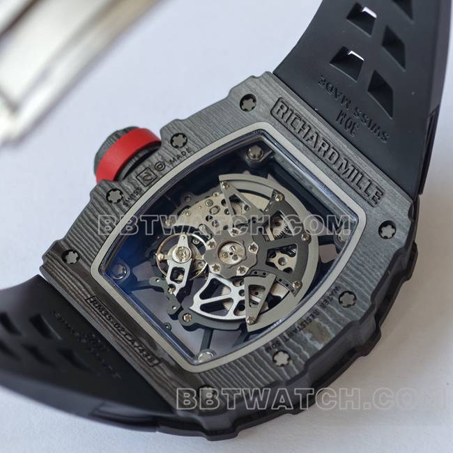 最优复刻手表RM35-02 UMI厂理查德米勒黑壳黑带背面实拍图