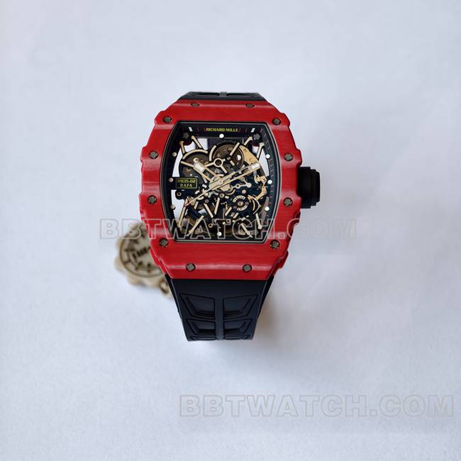 1:1复刻手表RM35-02 UMI厂理查德米勒红壳黑带正面实拍图