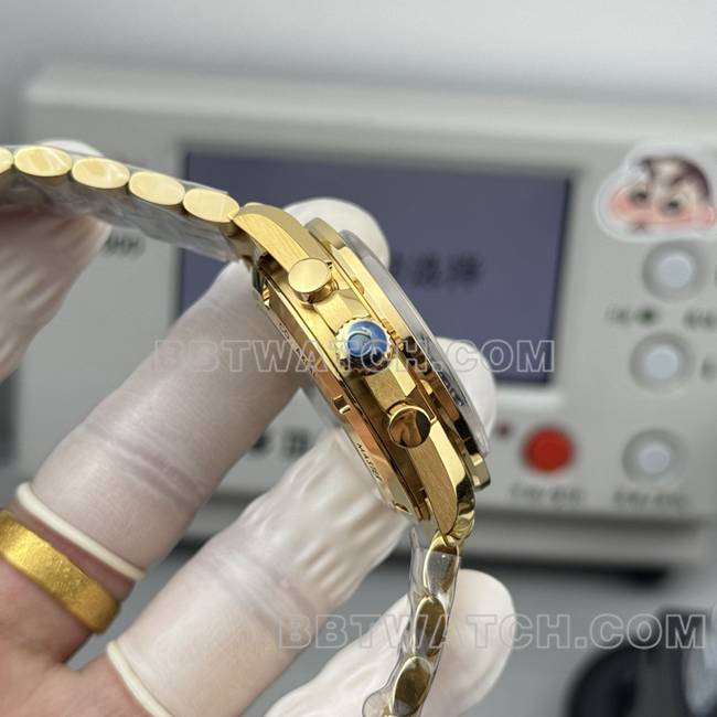 最佳复刻手表超霸N1厂欧米茄金盘黄金钢带款侧面实拍图