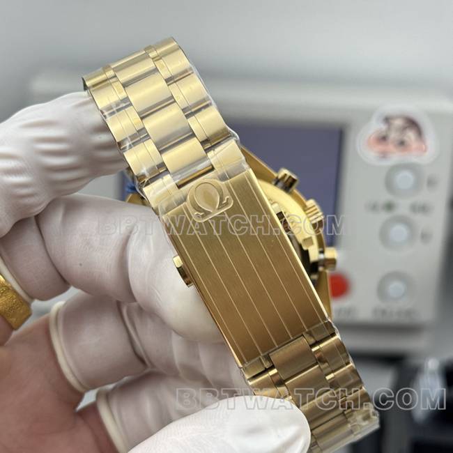 最佳复刻手表超霸N1厂欧米茄金盘黄金钢带款表带实拍图