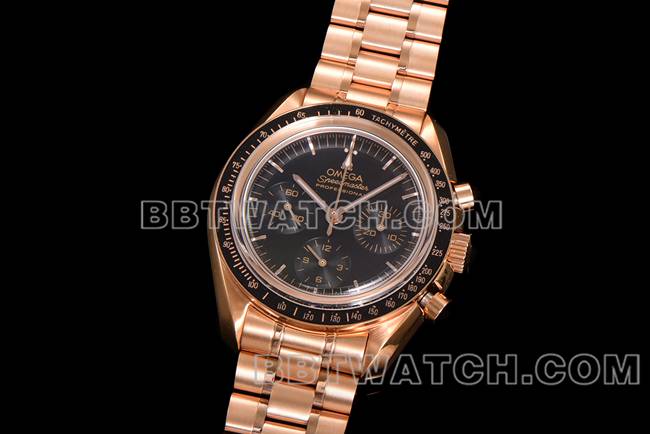 顶级复刻手表超霸N1厂欧米茄黑盘玫瑰金钢带款正面实拍图
