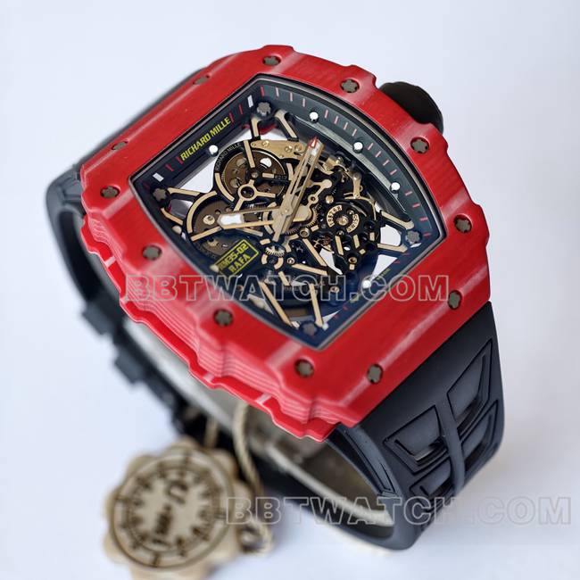 1:1复刻手表RM35-02 UMI厂理查德米勒红壳黑带正面实拍图