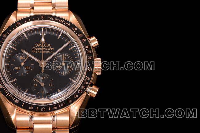 顶级复刻手表超霸N1厂欧米茄黑盘玫瑰金钢带款正面实拍图