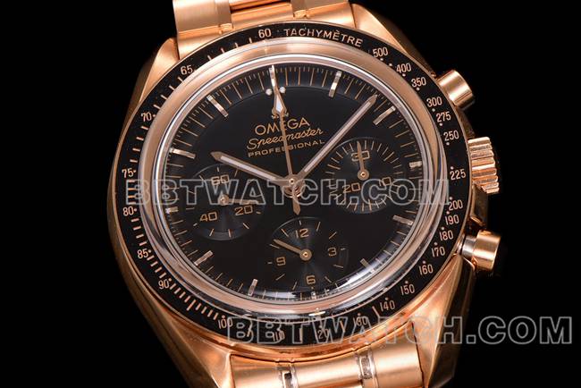 顶级复刻手表超霸N1厂欧米茄黑盘玫瑰金钢带款正面实拍图