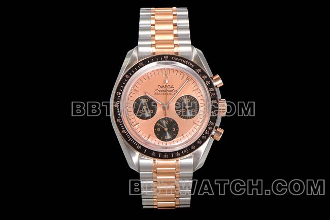 Les meilleures répliques de montres Speedmaster N1 usine Omega disque en or rose intermédiaire or acier modèles avant photo réelle
