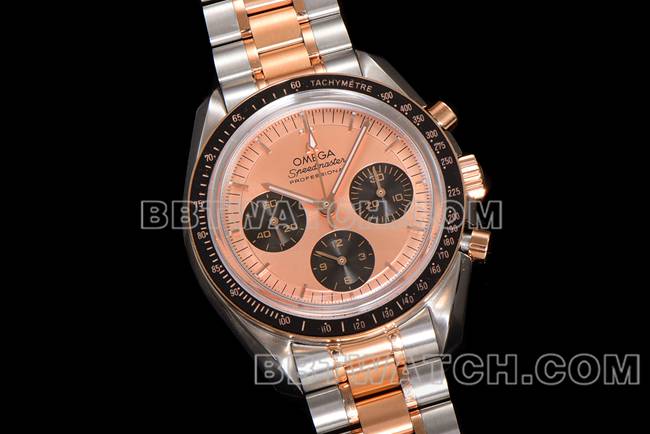 Les meilleures répliques de montres Speedmaster N1 usine Omega disque en or rose intermédiaire or acier modèles avant photo réelle