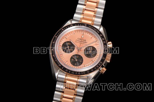 Les meilleures répliques de montres Speedmaster N1 usine Omega disque en or rose intermédiaire or acier modèles avant photo réelle