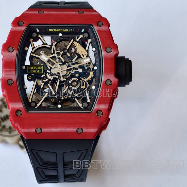 1:1复刻手表RM35-02 UMI厂理查德米勒红壳黑带正面实拍图