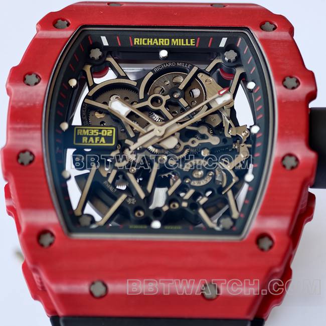 1:1复刻手表RM35-02 UMI厂理查德米勒红壳黑带正面实拍图